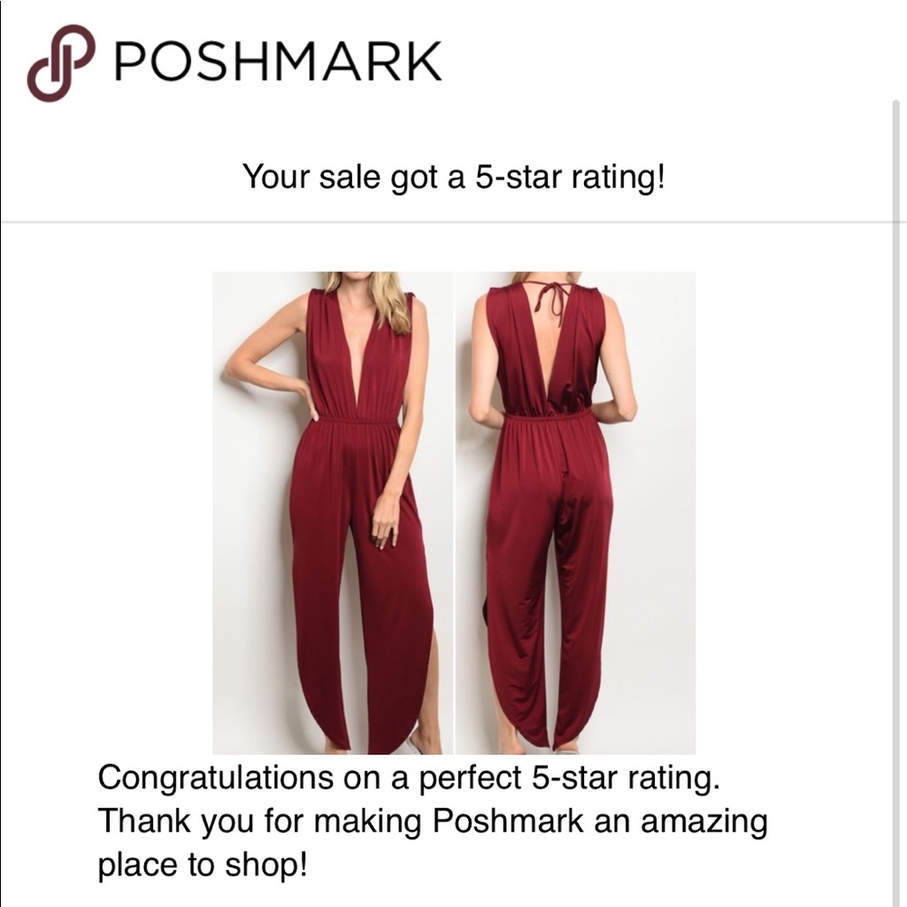 RED WINE JUMPSUIT WITH A DEEP PLUNGE & TIE BACK - Picture 4 of 4